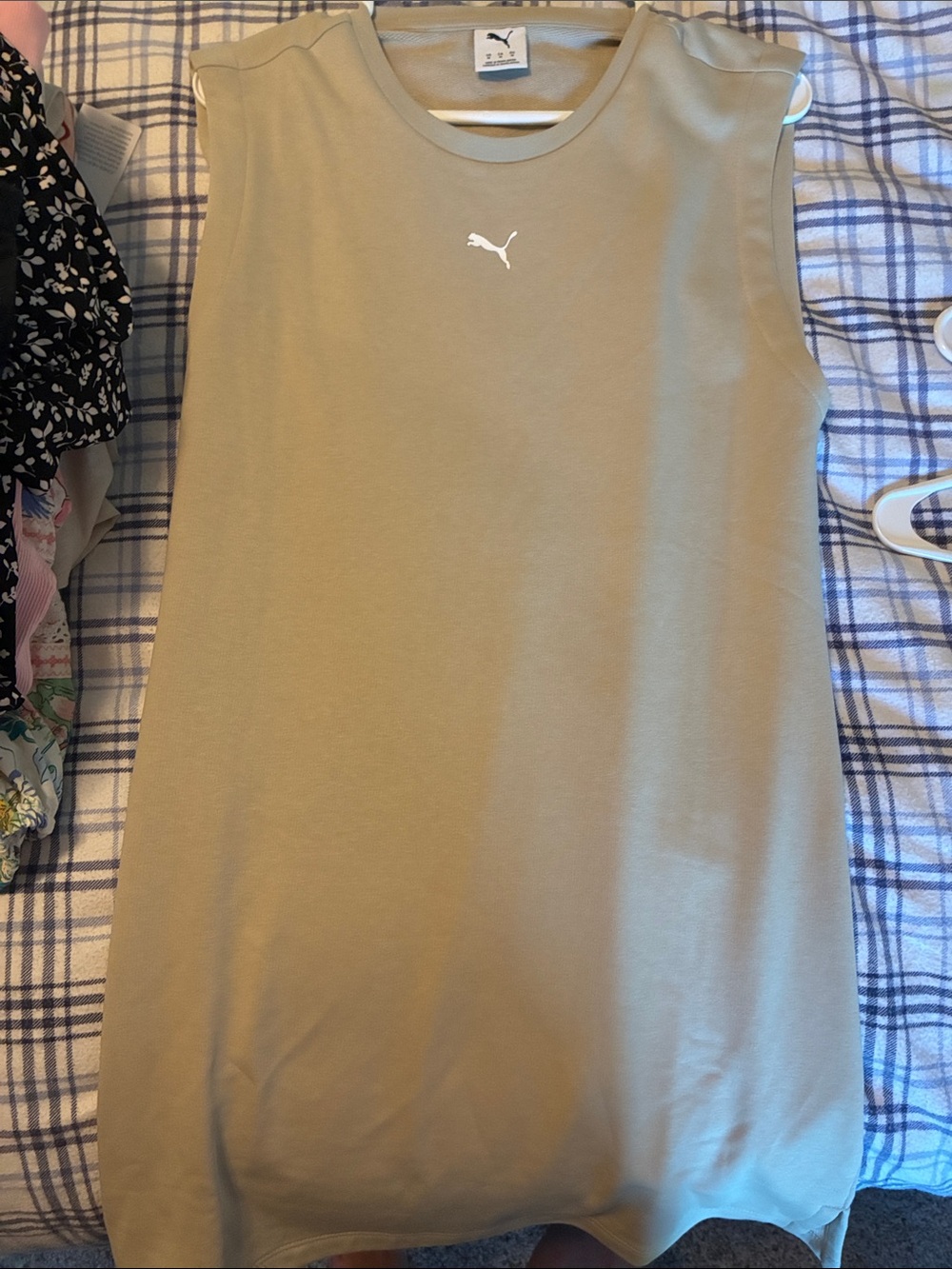 Puma Sleeveless Midi Dress in Beige with White Logo